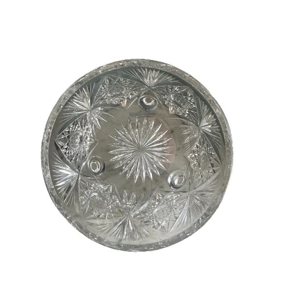 Vintage Crystal 3 Footed Cut Glass Bowl Pinwheel Star of David Home Decor Dish - Picture 7 of 16